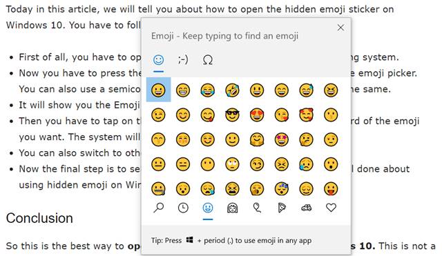emoji picker windows 10