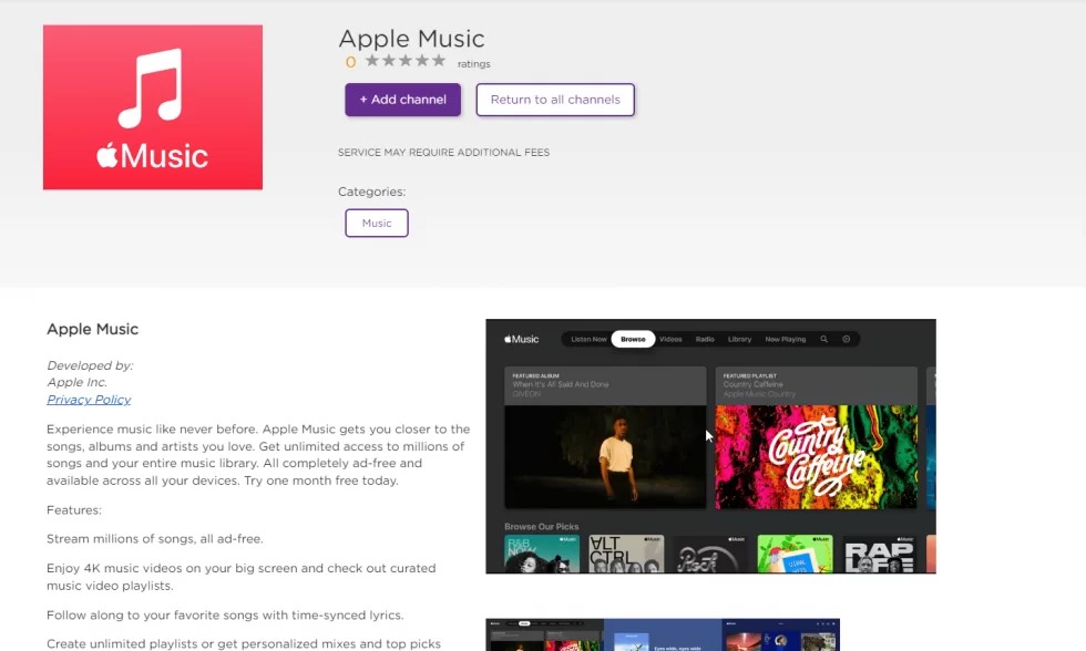 Add Channels Apple Music On Roku