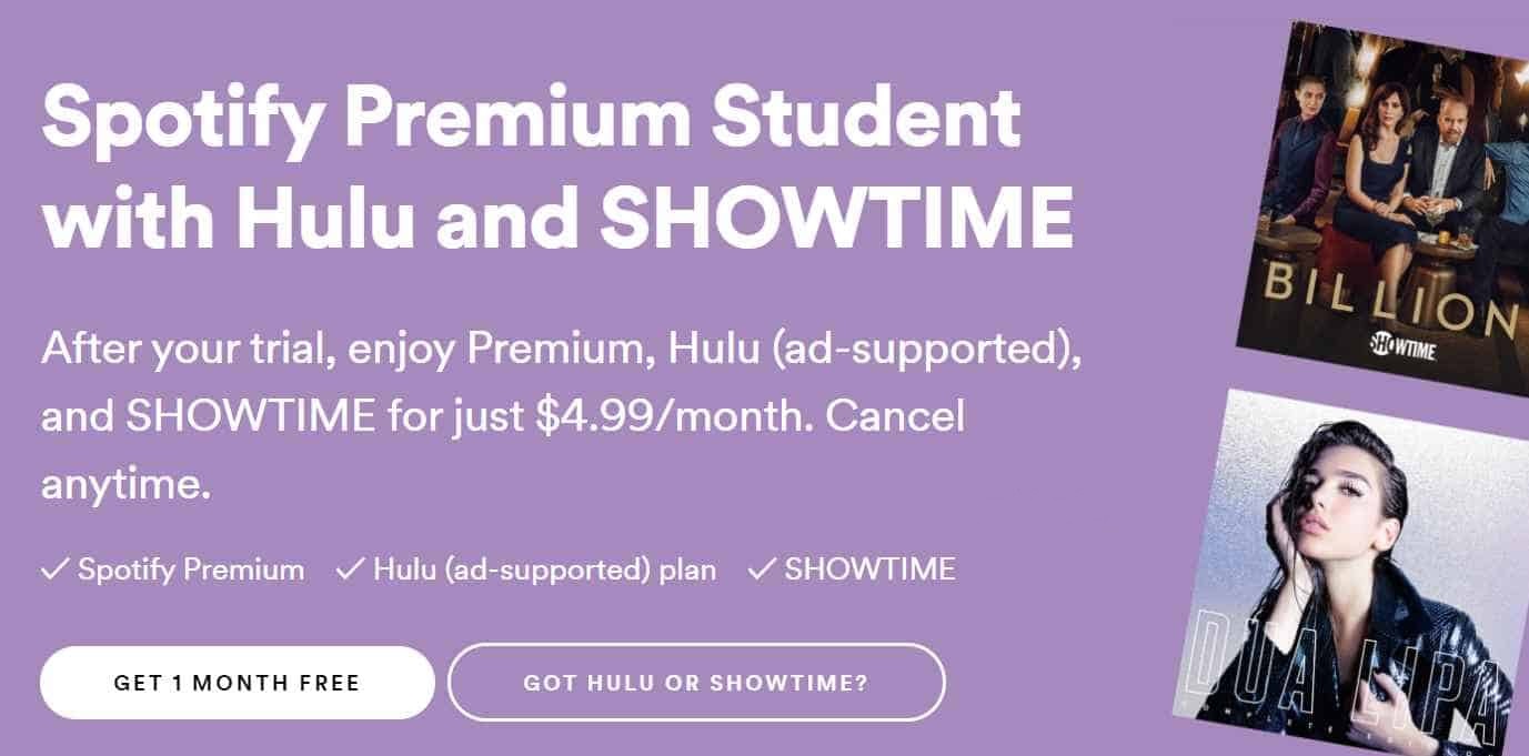 spotify premium student with hulu discount offer