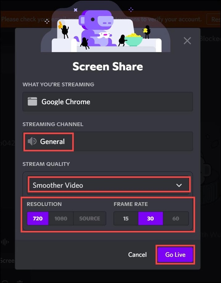 screen share chrome - go live