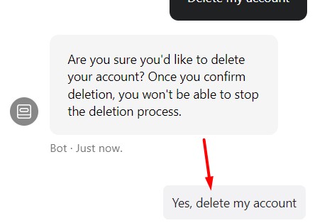 Select Yes, delete my account