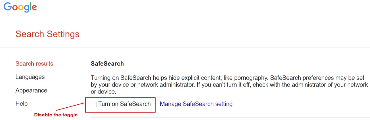 disable safesearch on google