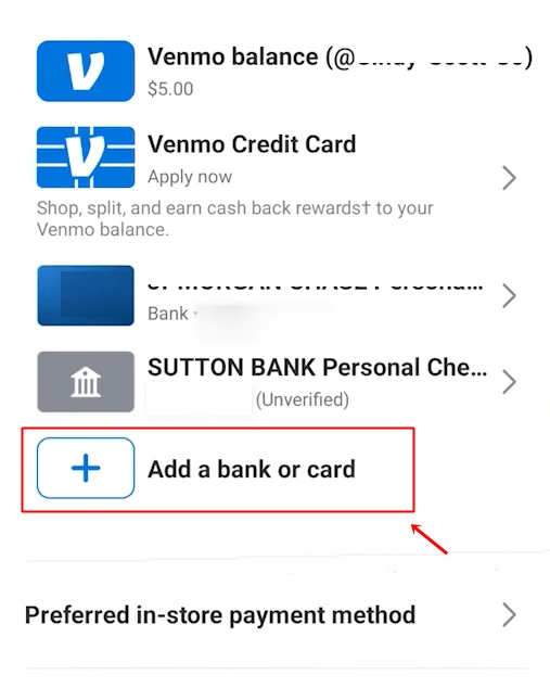 add bank or card venmo 