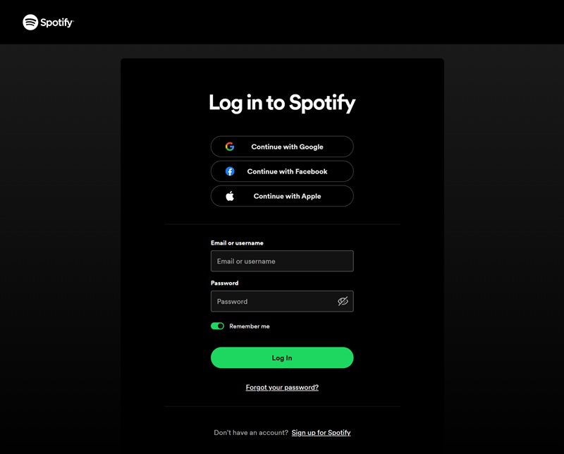 log in to spotify