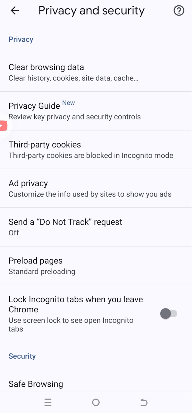 privacy and security settings chrome