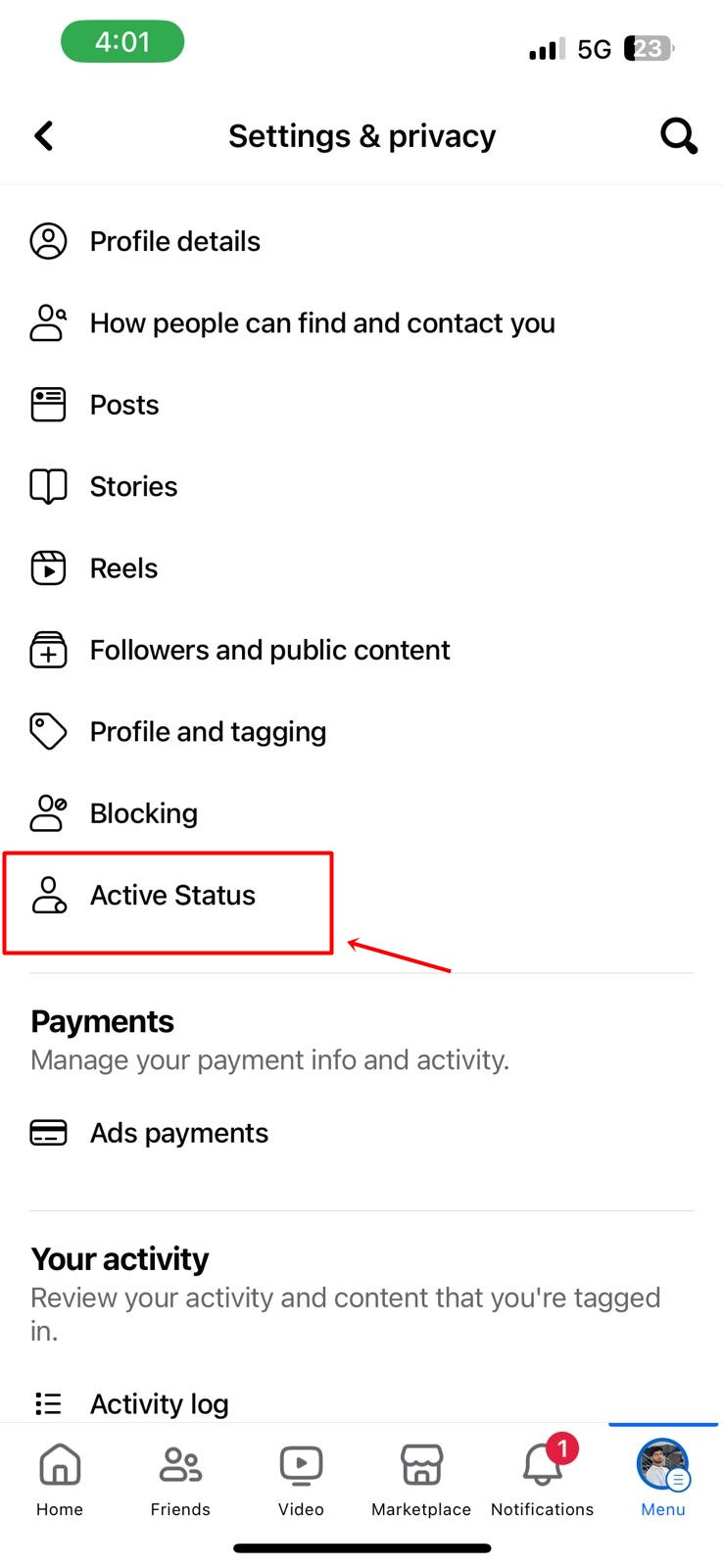 disable active status on facebook