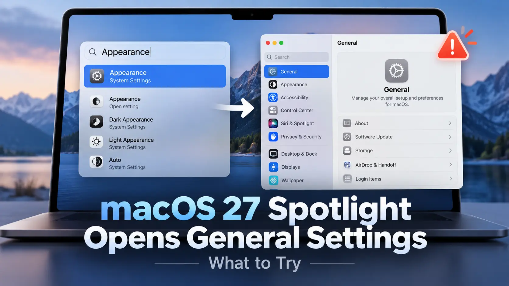 macOS 27 Spotlight opens General Settings